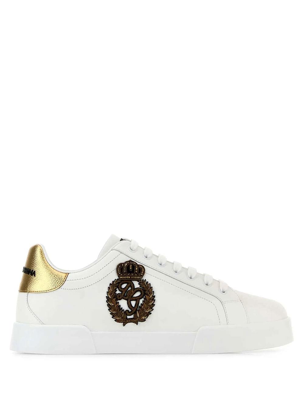 Dolce & Gabbana Men Sneakers Portofino In Vitello Nappato Con Patch Corona