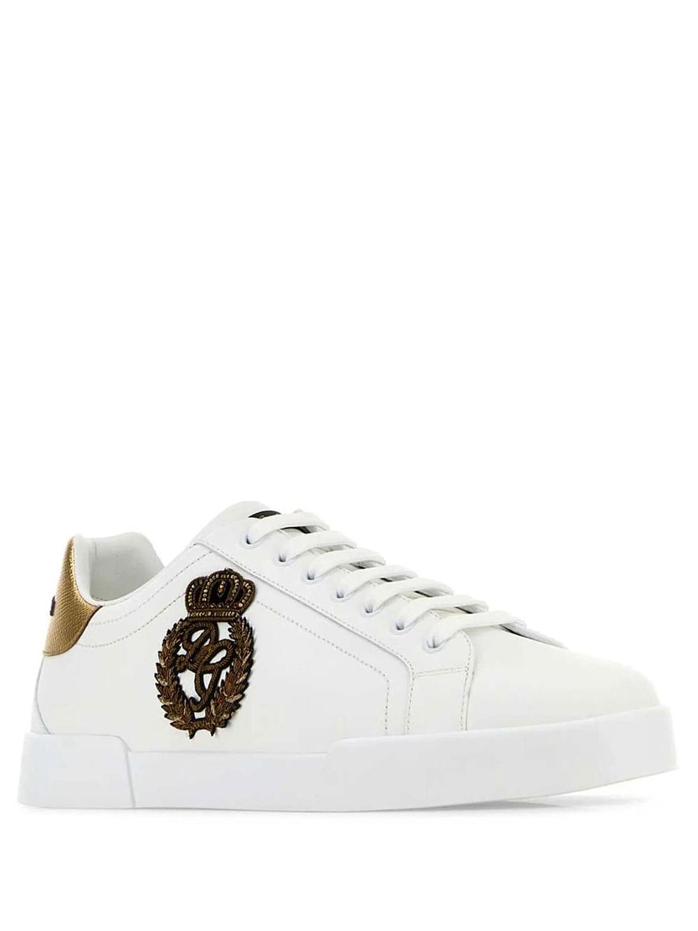 Dolce & Gabbana Men Sneakers Portofino In Vitello Nappato Con Patch Corona