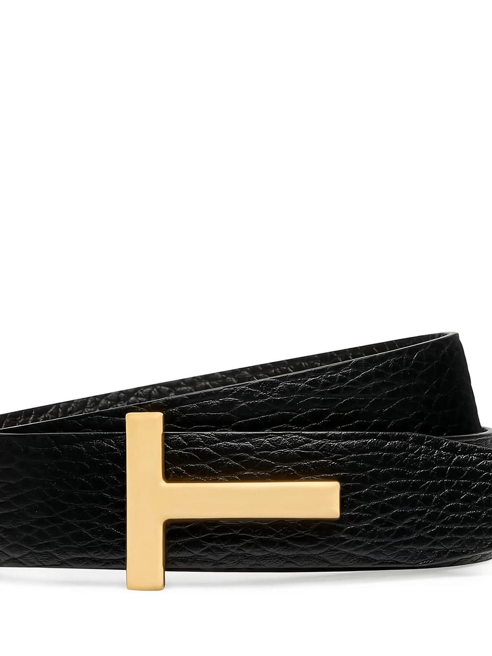 Tom Ford Men Grained Leather T-Buckle Belt