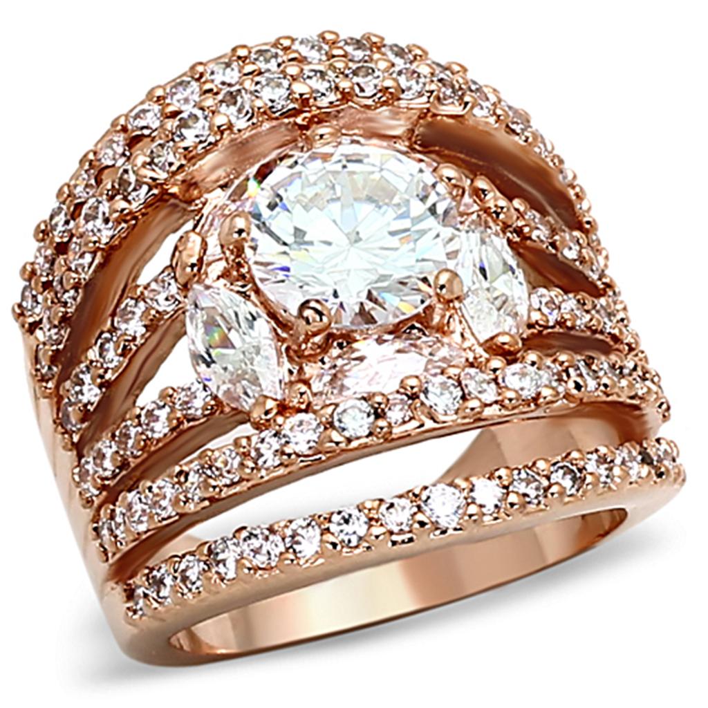 Rose Gold Brass Ring with AAA Grade CZ in Clear