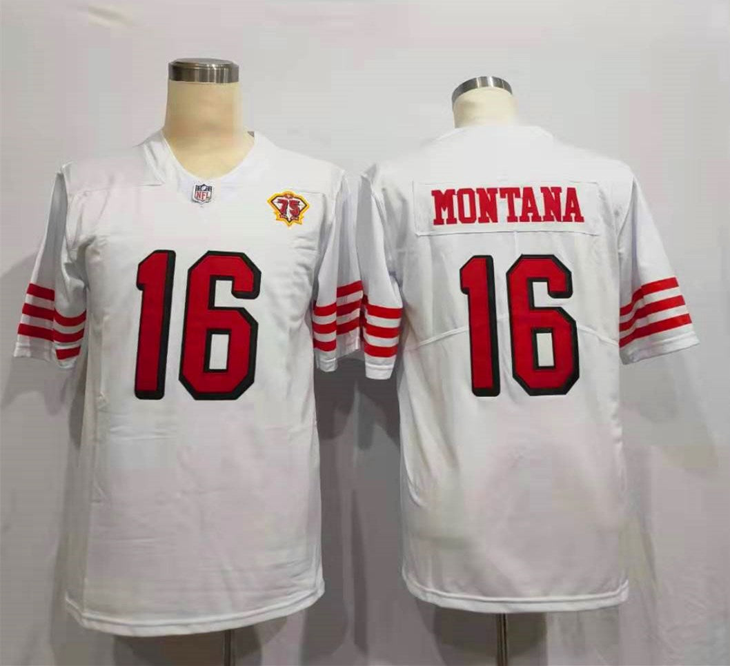 Men's San Francisco 49ers Joe Montana White 75th Anniversary Game Player jersey