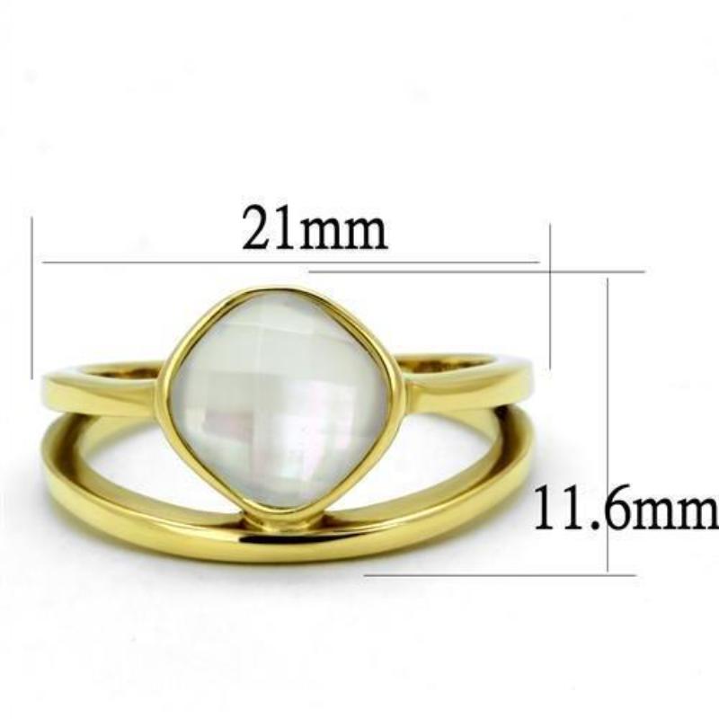 IP Gold(Ion Plating) Stainless Steel Ring with Precious Stone Conch in White