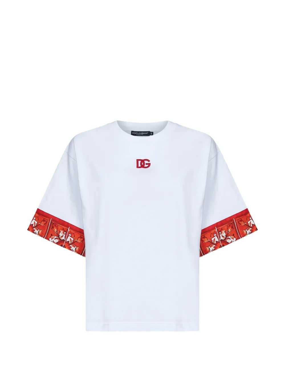 Dolce & Gabbana Women T-Shirt With Embroidered Logo And Majolica Print