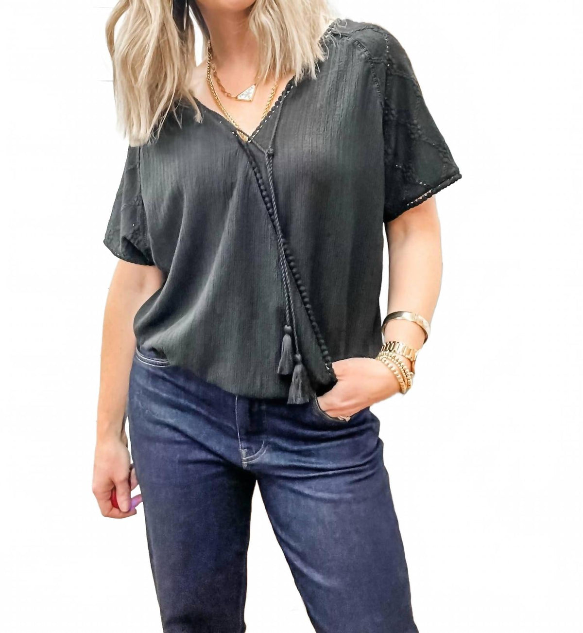 Reversible Short Sleeve Top In Black