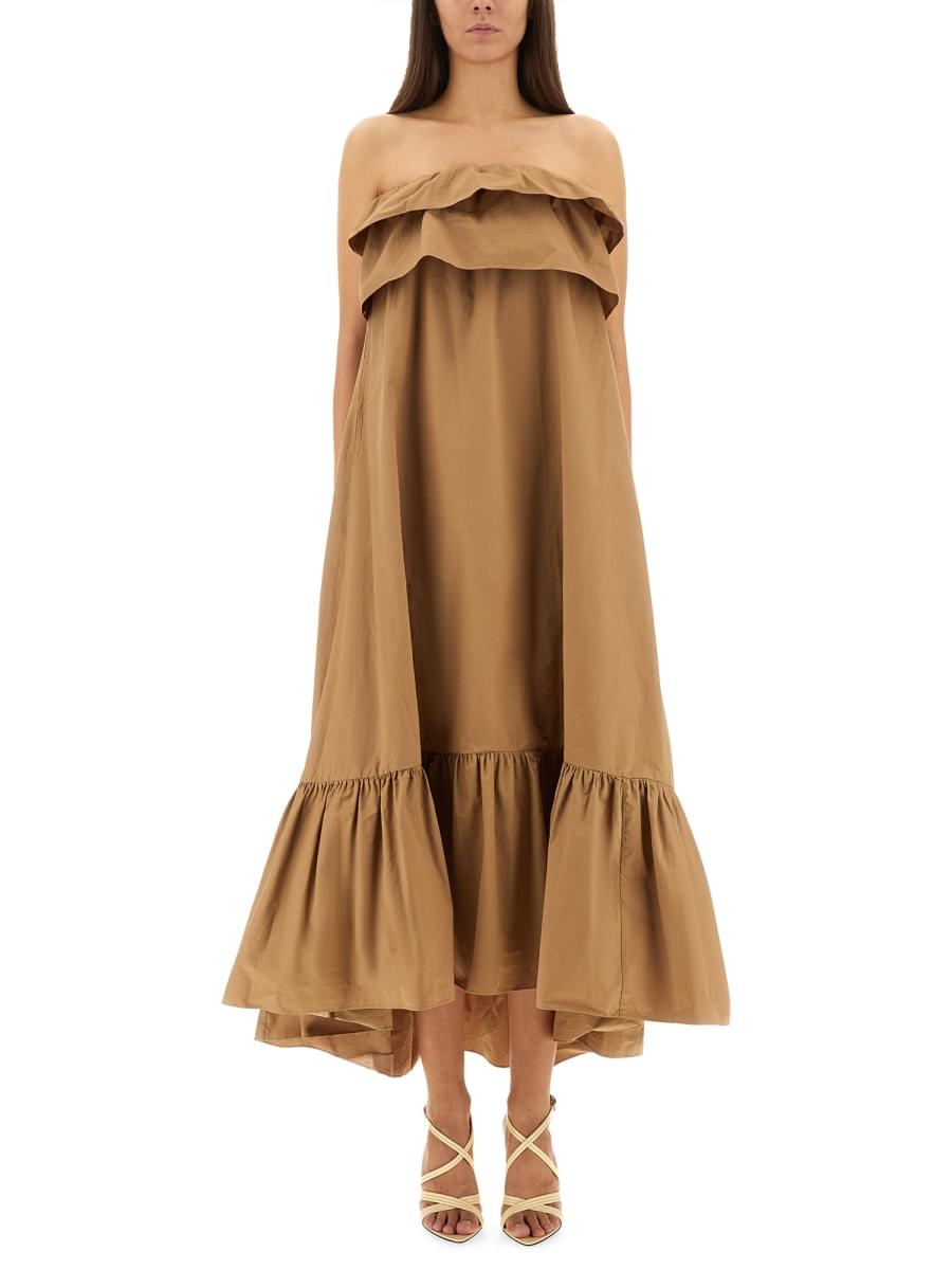 Saint Laurent Women Cotton Twill Ruffle Dress
