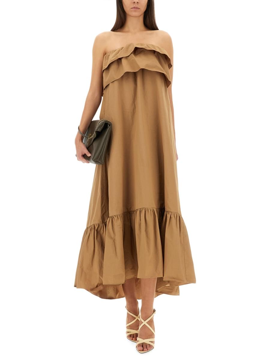 Saint Laurent Women Cotton Twill Ruffle Dress