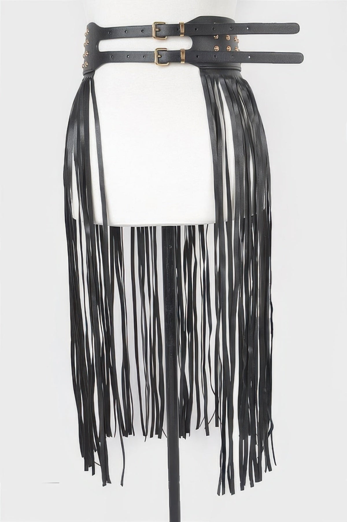 Faux Leather Metal Studded Fringe Belt