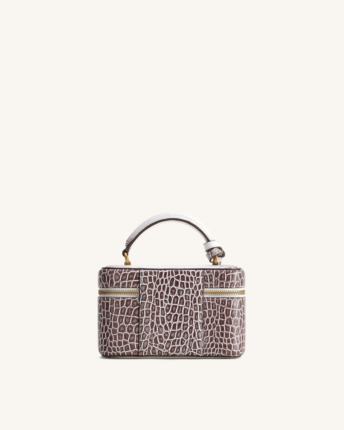 Cleo Box Shape Top Handle Bag - White Croc