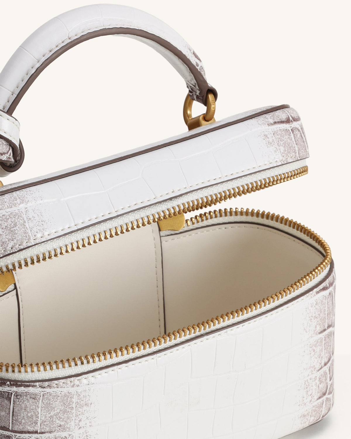 Cleo Box Shape Top Handle Bag - White Croc