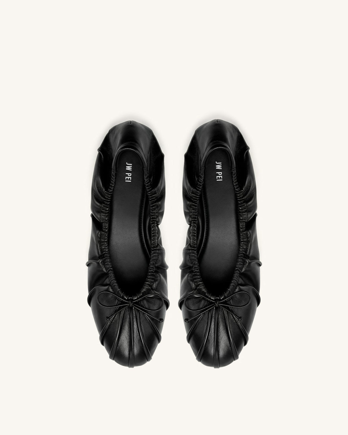 Solenne Ruched Drawstring Ballet Flats - Black