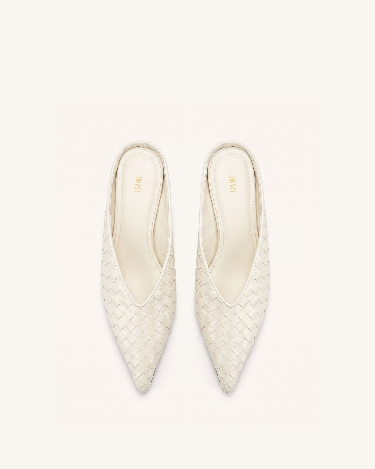 Helena Woven Textured Pointed Toe Mules - Beige