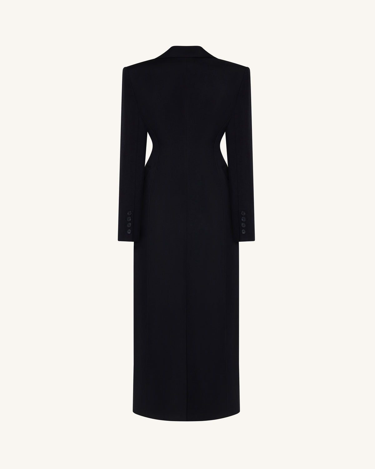 Structured Shoulder Fitted Lapel Maxi Coat - Black