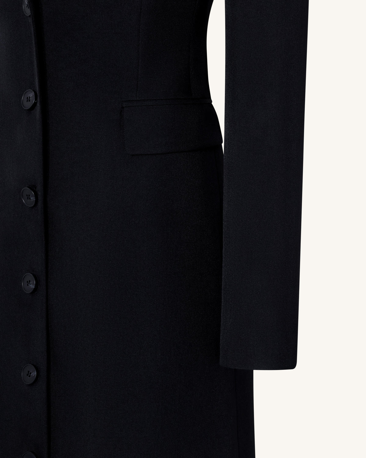 Structured Shoulder Fitted Lapel Maxi Coat - Black