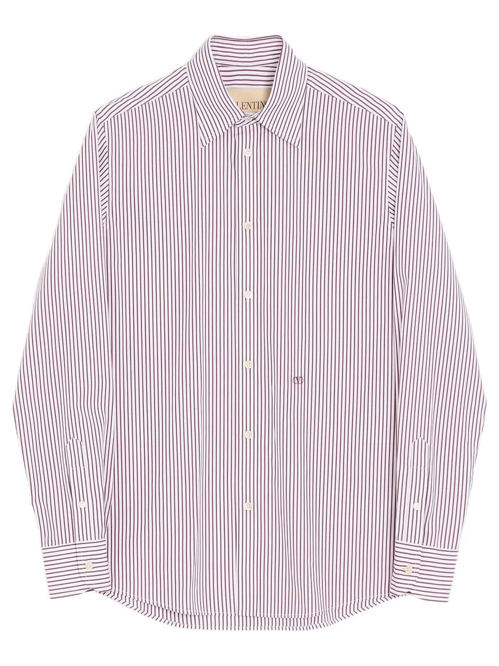 Valentino Garavani Men Valentino Cotton Poplin Striped Shirt With Vlogo Embroidery