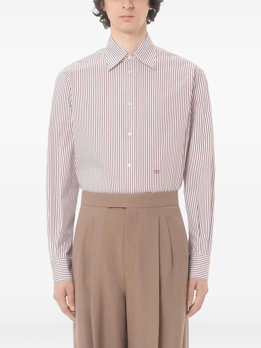 Valentino Garavani Men Valentino Cotton Poplin Striped Shirt With Vlogo Embroidery