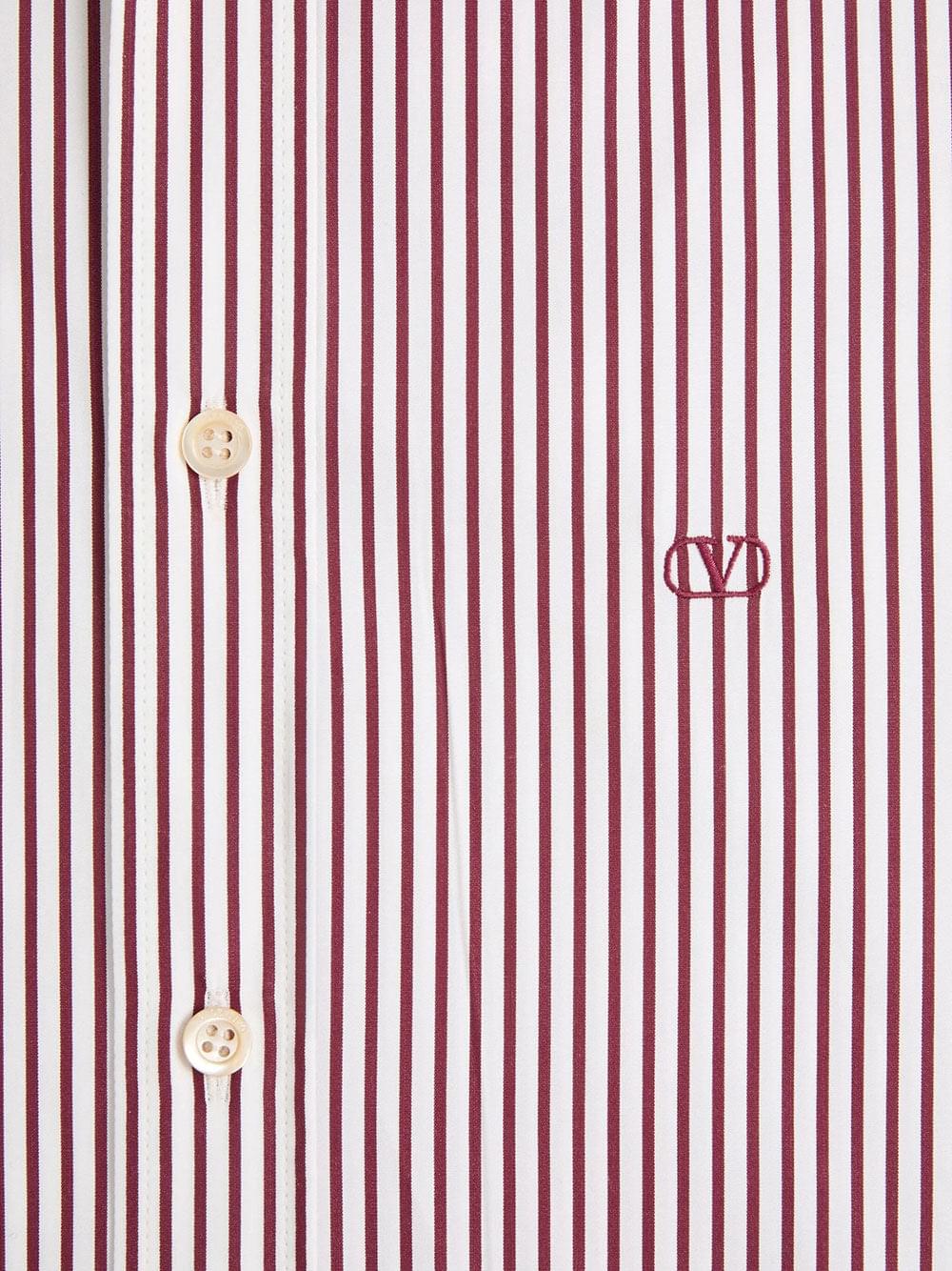 Valentino Garavani Men Valentino Cotton Poplin Striped Shirt With Vlogo Embroidery