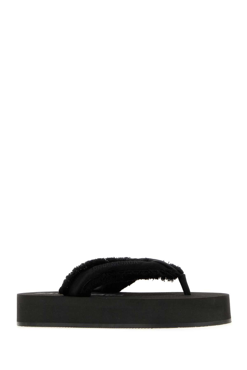Balenciaga Women Black Satin Jet Leg Thong Slippers