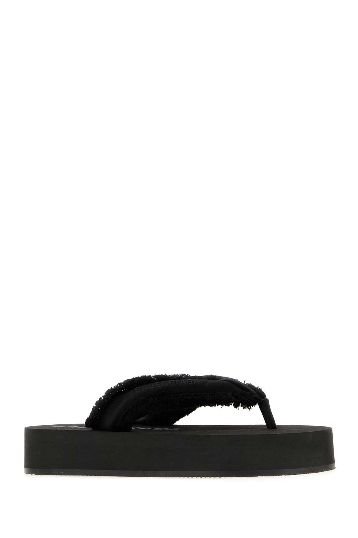 Balenciaga Women Black Satin Jet Leg Thong Slippers
