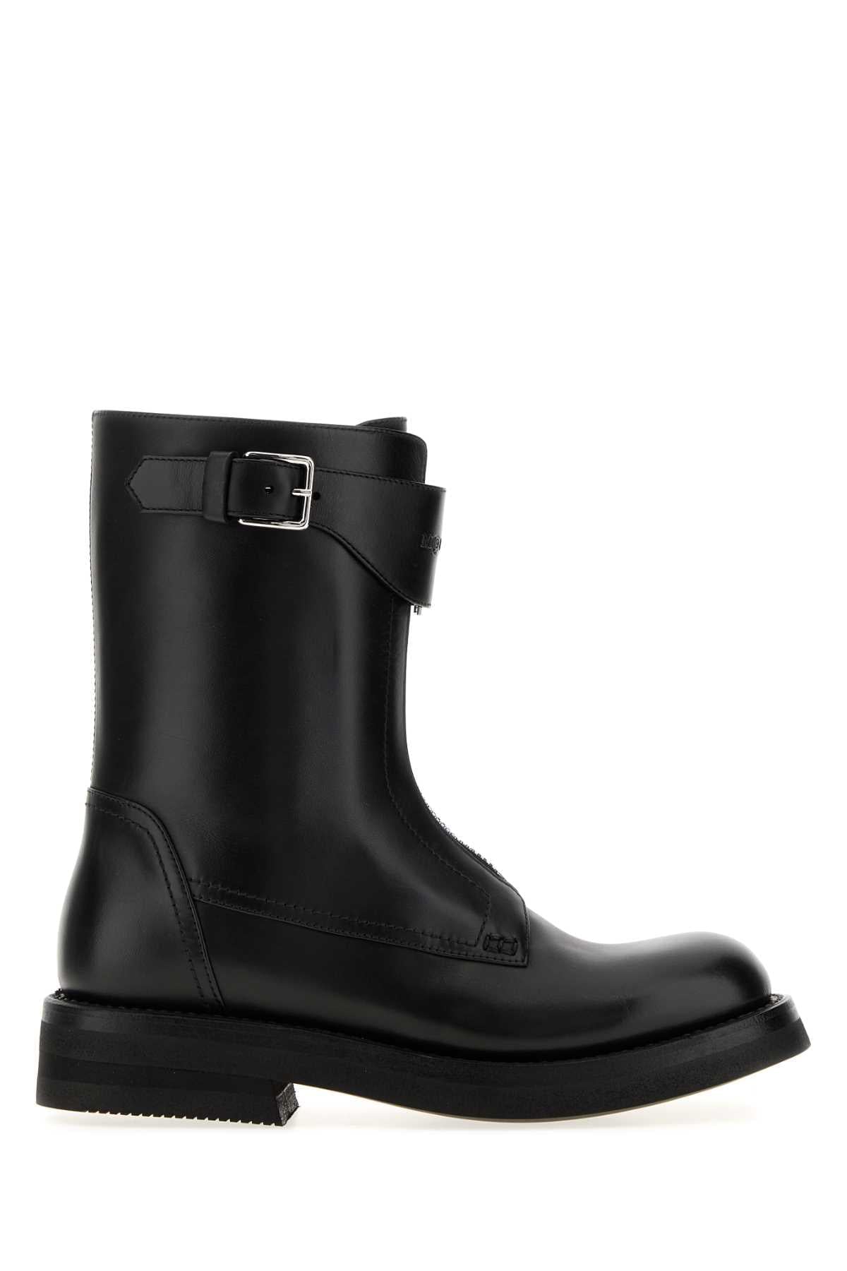 Alexander Mcqueen Women Black Leather Biker Boots