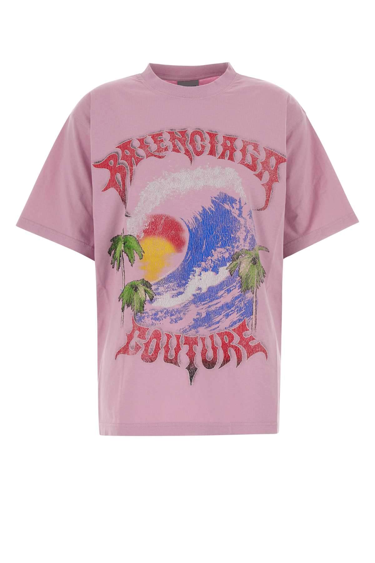 Balenciaga Women Pink Cotton Oversize T-Shirt