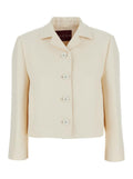 Gucci Women White Jacket With Notched Revers In Gg Canvas Woman