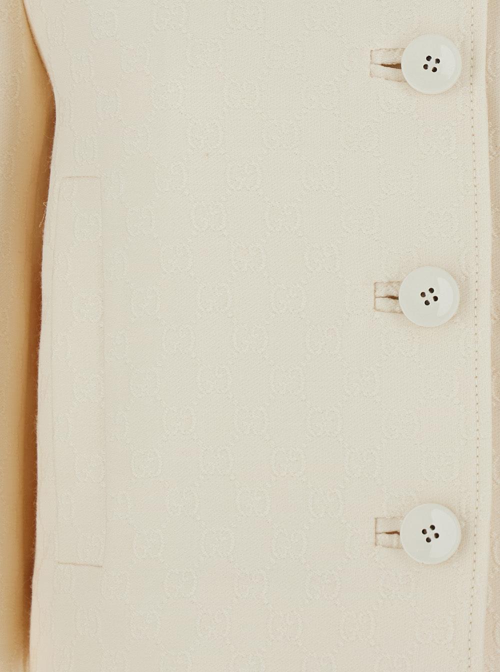Gucci Women White Jacket With Notched Revers In Gg Canvas Woman
