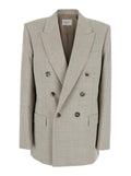 Saint Laurent Women Grey Double-Breasted Jacket With Peak Revers In Wool Woman
