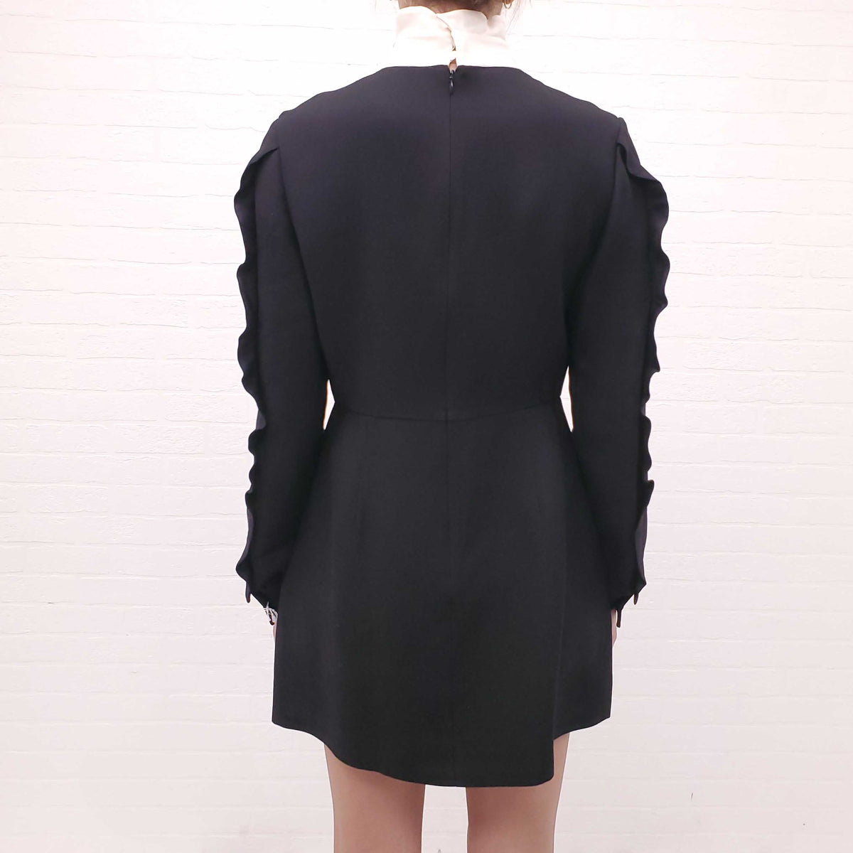 VALENTINO BLACK CREPE RUFFLED TUXEDO DRESS - SIZE 44
