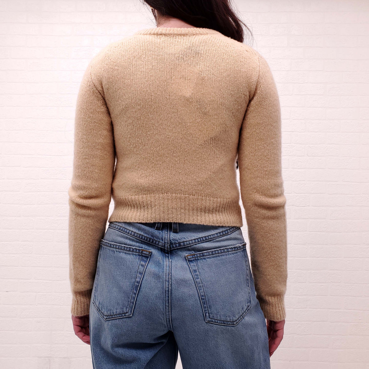 CELINE YELLOW CASHMERE CARDIGAN WITH TRIOMPHE LOGO - SIZE XS