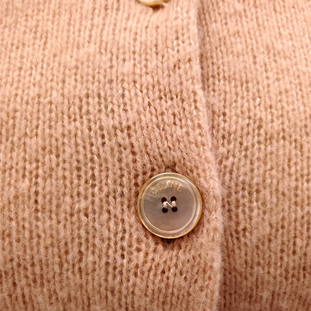 CELINE YELLOW CASHMERE CARDIGAN WITH TRIOMPHE LOGO - SIZE XS