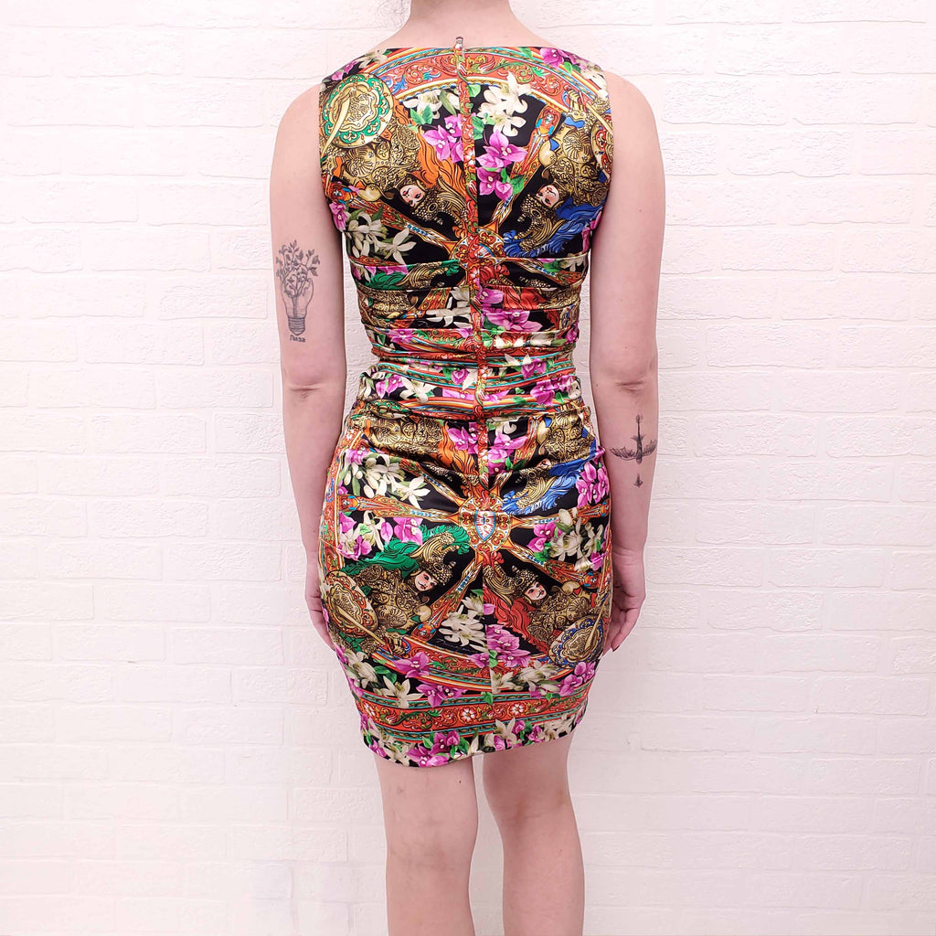 DOLCE & GABBANA ROYAL PATTERN RUCHED SILK ELASTIC DRESS - SIZE 38