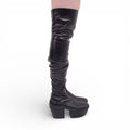 PRADA BLACK LOGO THIGH HIGH BOOTS - SIZE 37.5