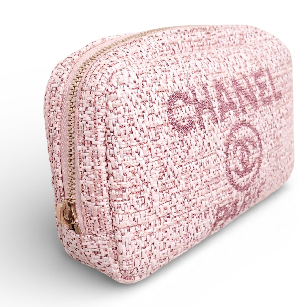 CHANEL PINK TWEED DEAUVILLE COSMETIC POUCH
