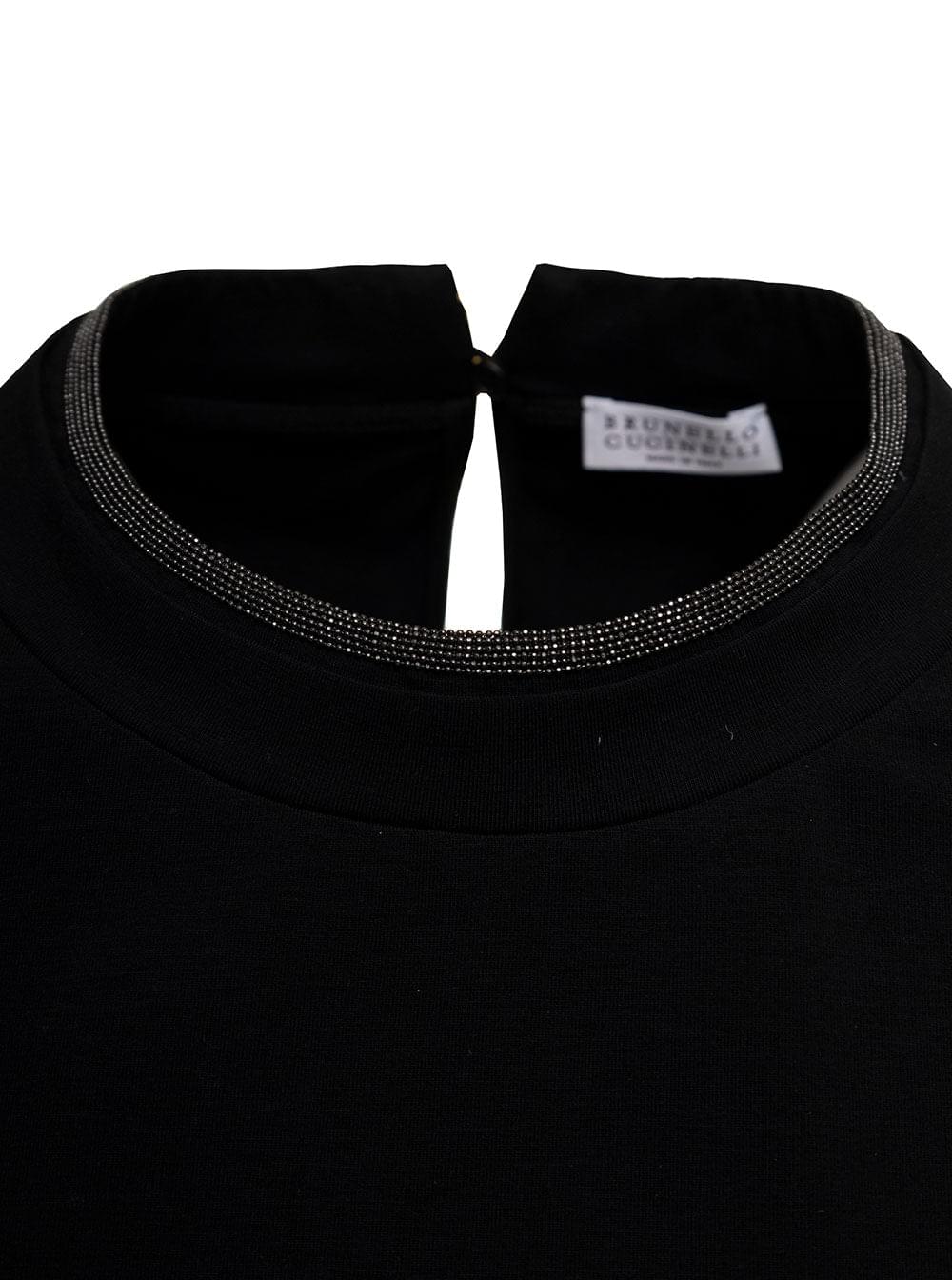 Brunello Cucinelli Women Brunello Cucinelli Woman's Black Cotton T-Shirt With Monile Crew Neck