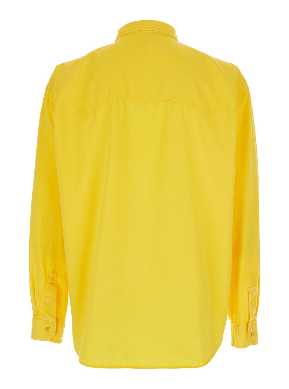 Versace Men Yellow Shirt With Button-Down Collar And Two Patch Pockets On The Front In Cotton For Men