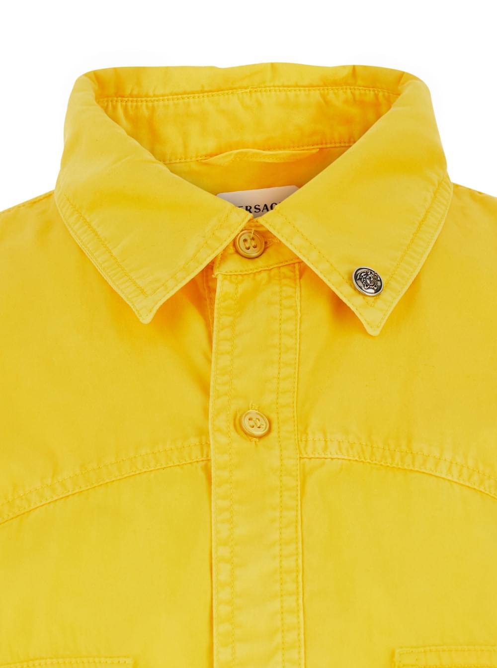 Versace Men Yellow Shirt With Button-Down Collar And Two Patch Pockets On The Front In Cotton For Men