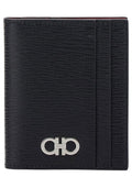 Ferragamo Men Card Holder With Gancini Detail In Black Leather For Men