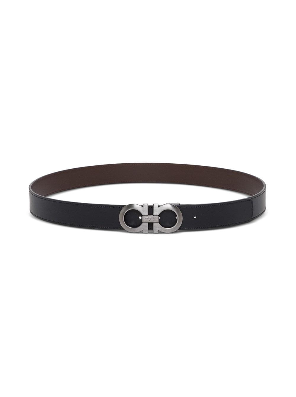 Ferragamo Men Bicolor Leather Belt With Gancini Buckle On The Front In Black And Brown For Men