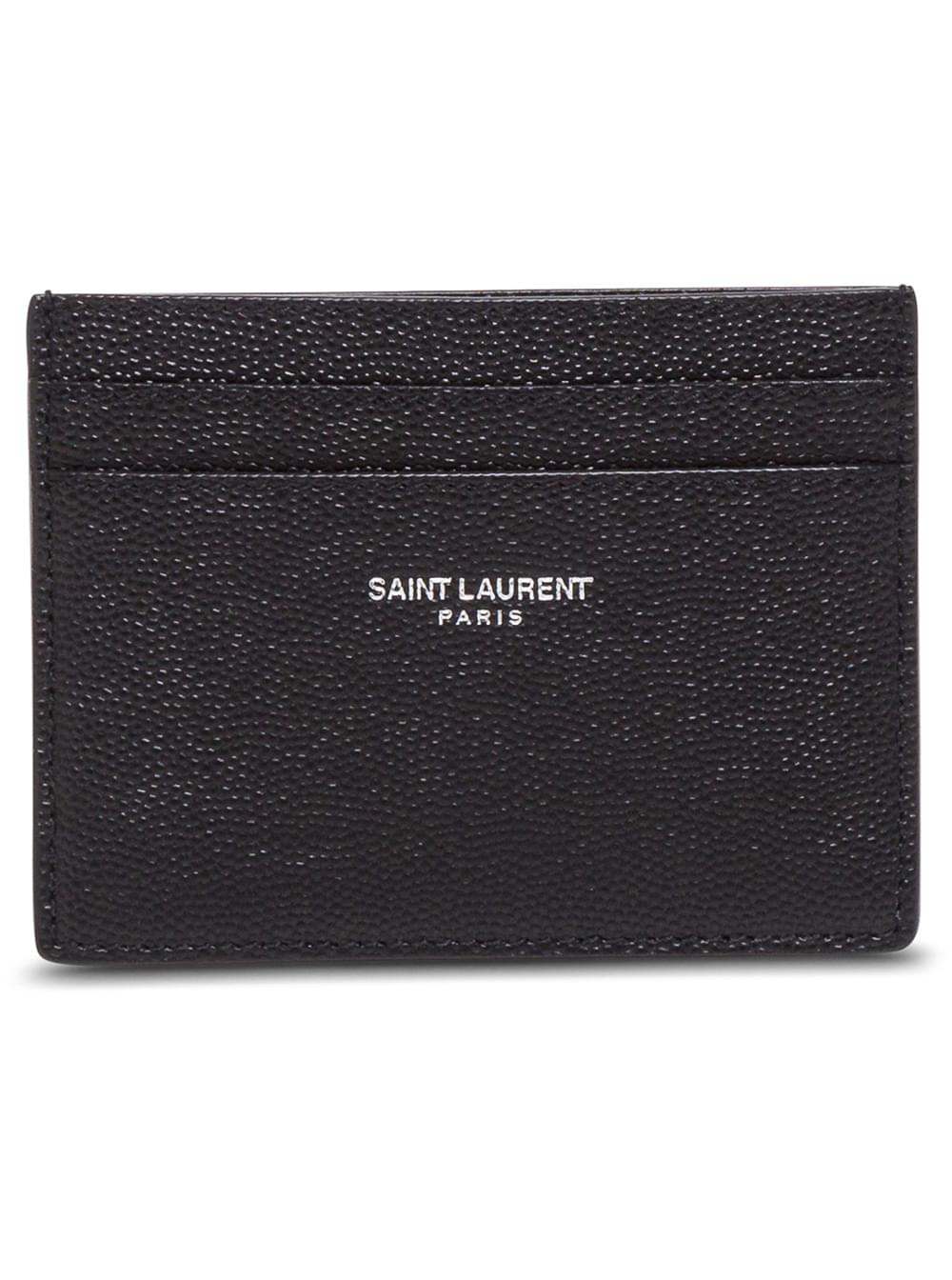 Saint Laurent Men Card Holder With Logo Embossed In Black Leather For Men