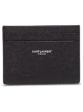 Saint Laurent Men Card Holder With Logo Embossed In Black Leather For Men