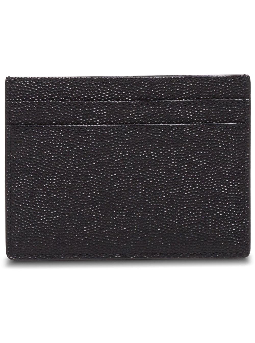 Saint Laurent Men Card Holder With Logo Embossed In Black Leather For Men