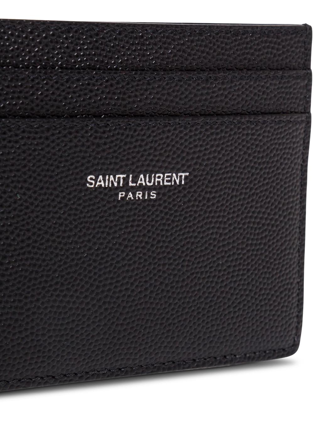 Saint Laurent Men Card Holder With Logo Embossed In Black Leather For Men