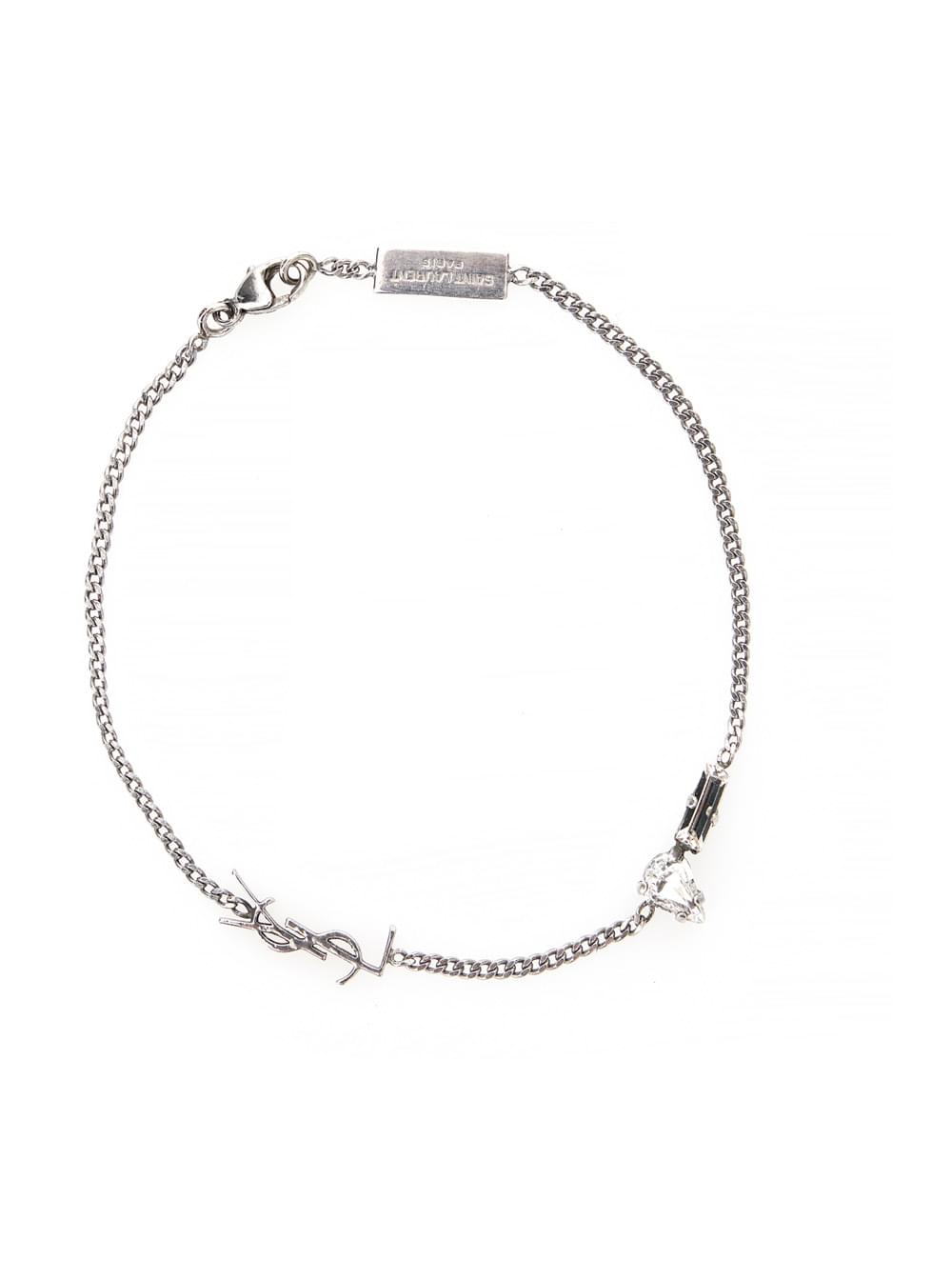 Saint Laurent Men Bracelet 'Opyum' With Rhinestones And Charm In Silver Brass For Men