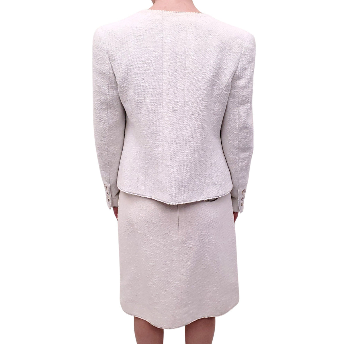 CHANEL CREAM THREE-PIECE SUIT WITH BUSTIER, SKIRT AND JACKET - SIZE 42