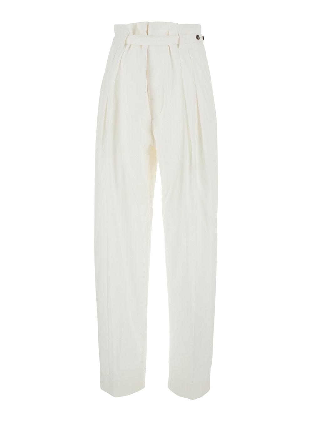 Bottega Veneta Women White Pants With Tapered Leg And Matching Waist Belt In Cotton For Women