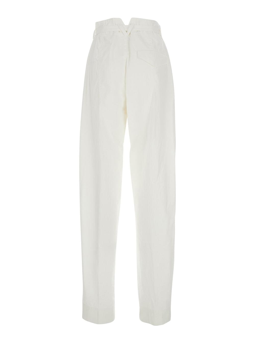 Bottega Veneta Women White Pants With Tapered Leg And Matching Waist Belt In Cotton For Women