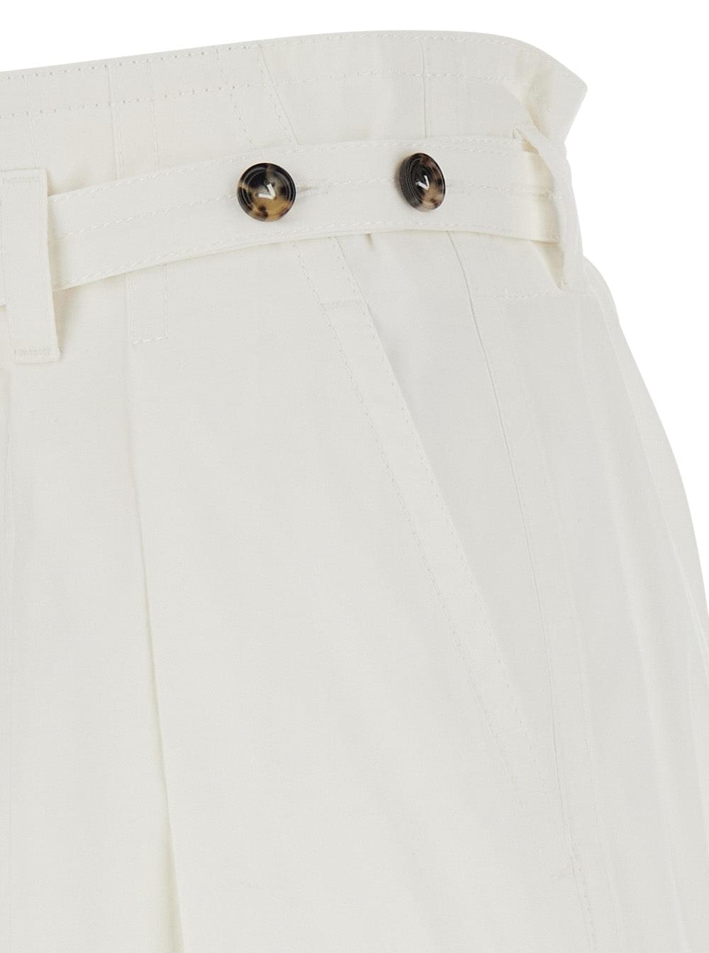 Bottega Veneta Women White Pants With Tapered Leg And Matching Waist Belt In Cotton For Women
