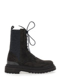 Brunello Cucinelli Women Brown Ankle Boots With Lace Closure And Monil Detail On The Back In Suede For Women