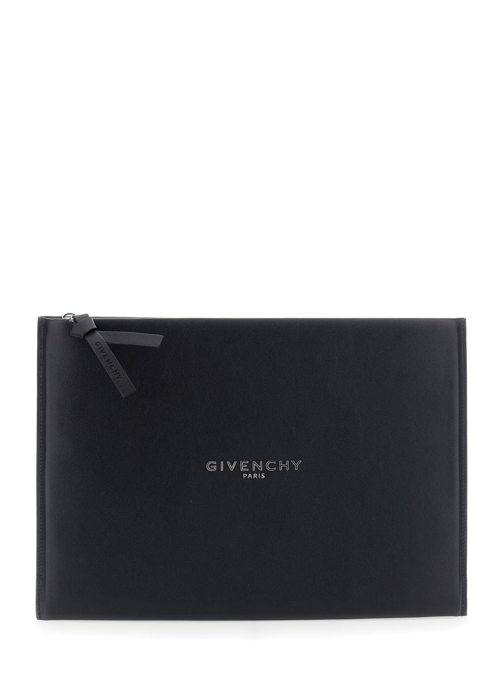 Givenchy Men 'Antigona' Black Clutch With Logo Lettering On The Front In Leather For Women