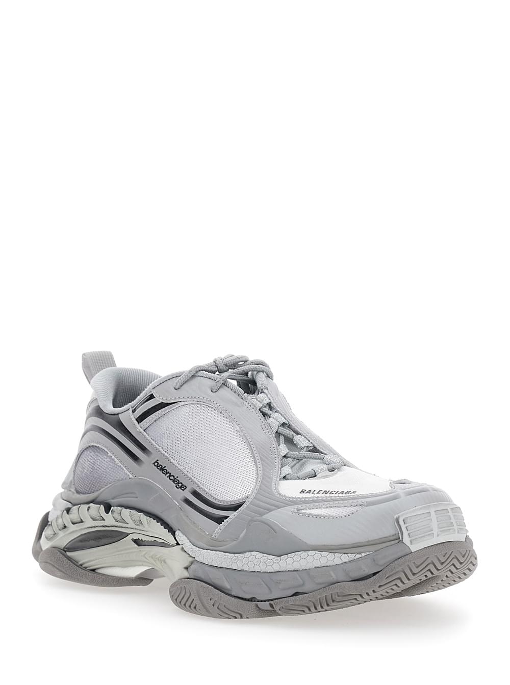 Balenciaga Men 'Triple-S 2' Grey Sneakers With Logo On The Front And Back And Worn Effect In Leather For Men